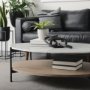 68489-AB - Larkin 48" Oval White Marble Top and Solid Wood Shelf w/ Black Metal Frame Coffee Table