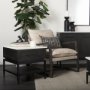 69237 - Divina Black-Brown Wood w/ White Marble Top and Black Metal Base 1 Drawer Side Table