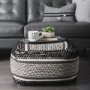 69524 - Garima  22.0L x 22.0W x 14.0H Black/White Wool and Cotton Patterned Pouf