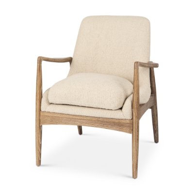 69814 - Westan Cream Boucle Fabric W/Light Brown Wood Accent Chair