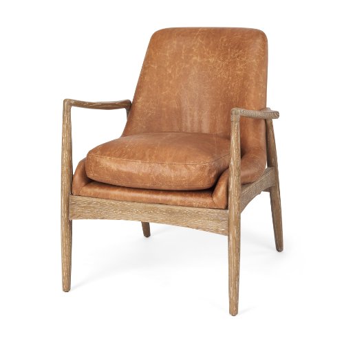 69815 - Westan Cognac Faux Leather W/Medium Brown Wood Accent Chair