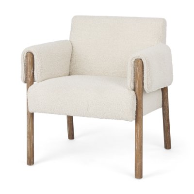 69818 - Ashton Cream Boucle Fabric w/ Brown Wood Accent Chair