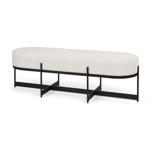 69836 - Amelia 55.0L x 18.0W x 18.0H Cream Boucle W/Black Metal Upholstered Bench