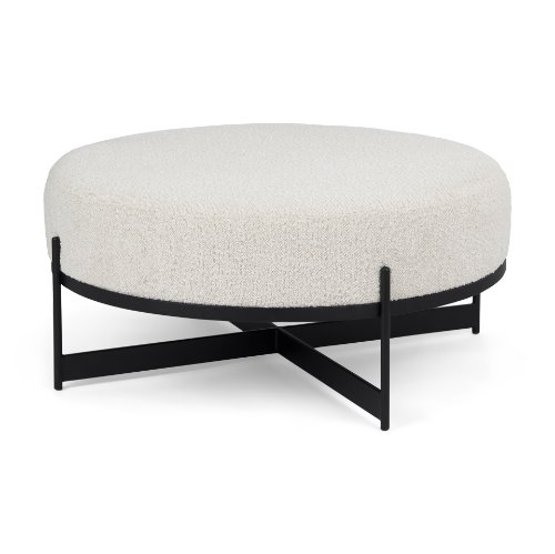 69837 - Amelia 35.8L x 35.8W x 17.5H Cream Boucle W/Black Metal Upholstered Ottoman