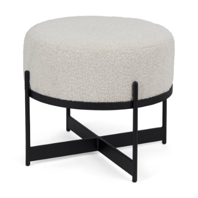 69838 - Amelia Cream Boucle W/Black Metal Upholstered Pouf