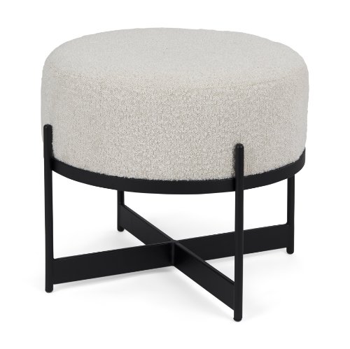 69838 - Amelia Cream Boucle W/Black Metal Upholstered Pouf
