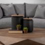 68982 - Cyril (Set of 2) Gray Metal W/ Brown Wood Lids Jars