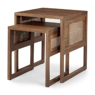 Grier Set of 2 Medium Brown Solid Wood w/ Cane Nesting Accent Tables
