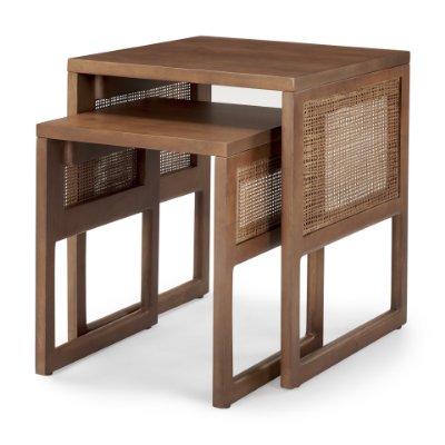 69901 - Grier Set of 2 Medium Brown Solid Wood w/ Cane Nesting Accent Tables