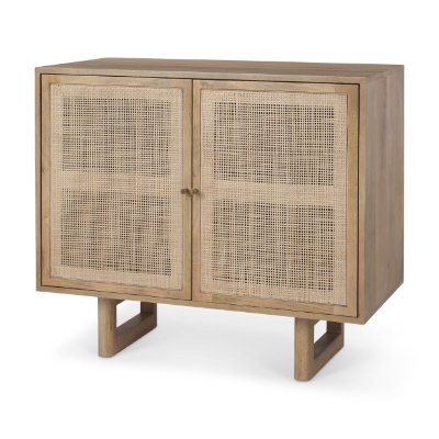 69909 - Grier 36" Light Brown Wood w/ Cane 2 Door Accent Cabinet
