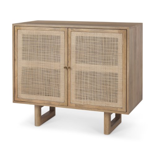 69909 - Grier 36" Light Brown Wood w/ Cane 2 Door Accent Cabinet