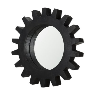 37248 - Sundance Cog 17" Round Black Wood Frame Mirror 