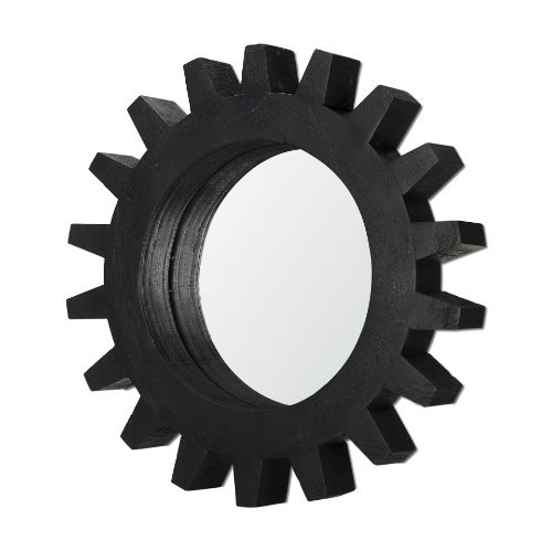 37248 - Sundance Cog 17" Round Black Wood Frame Mirror 