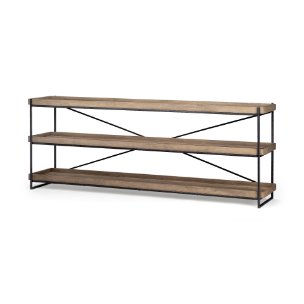 Trey I 80L x 16W Brown Wood and Black Iron Console Table 
