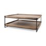 68218 - Trey 48x46 Rectangular Brown Solid Wood Top Table Black Metal Frame Two-Tier Coffee Table