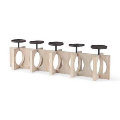 69733 - Cambie 29.0L x 6.0W x 9.0H Natural Wood W/Black Metal Candle Holders