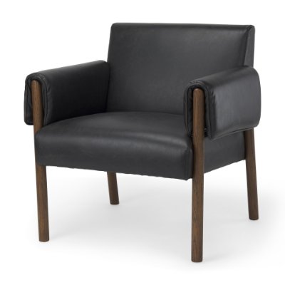 69821 - Ashton Black Vegan Leather w/ Dark Brown Wood Accent Chair