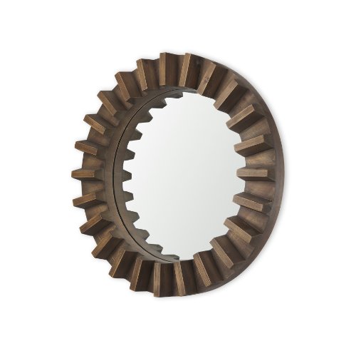 67047 - Sprocket 26" Round Brown Wood Frame Mirror