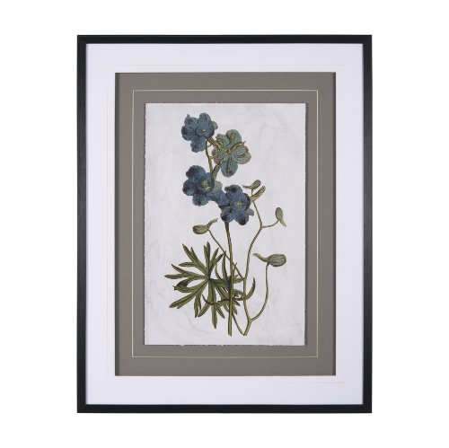 13968 - Soft Blue Botanoicals V by Mercana Studio Hand Embellished Framed Art Print Matted under Glass