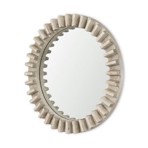 Sprocket Mirror 35" Round Natural Brown Wood Frame Mirror