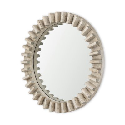 67048 - Sprocket Mirror 35" Round Natural Brown Wood Frame Mirror