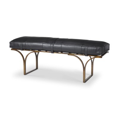 69061 - Jessie 55L x 16W Black Leather Seat W/Gold Metal Base Accent Bench