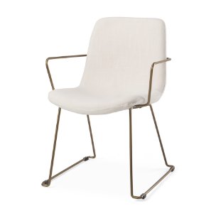 Sawyer Solid Back Dining Side Chair | Cream Fabric w/ Gold Metal
