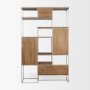 69104 - Morris III 47.25 X 15 X 75.5  Brown Wood and Silver Metal Frame 6 Shelf Shelving Unit