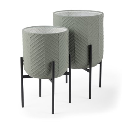 70053 - Mabel Set of Two 15.4 x 24.8  Green Top W/ Black Iron Base Plant Stands 