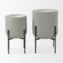 70053 - Mabel Set of Two 15.4 x 24.8  Green Top W/ Black Iron Base Plant Stands 