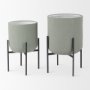 70053 - Mabel Set of Two 15.4 x 24.8  Green Top W/ Black Iron Base Plant Stands 