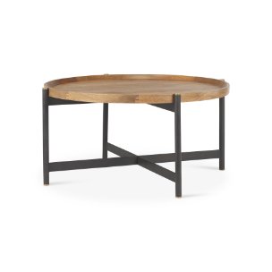 Marquisa 34.25" Round Small Brown Wood w/ Black Metal Coffee Table