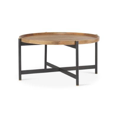 70061 - Marquisa 34.25" Round Small Brown Wood w/ Black Metal Coffee Table