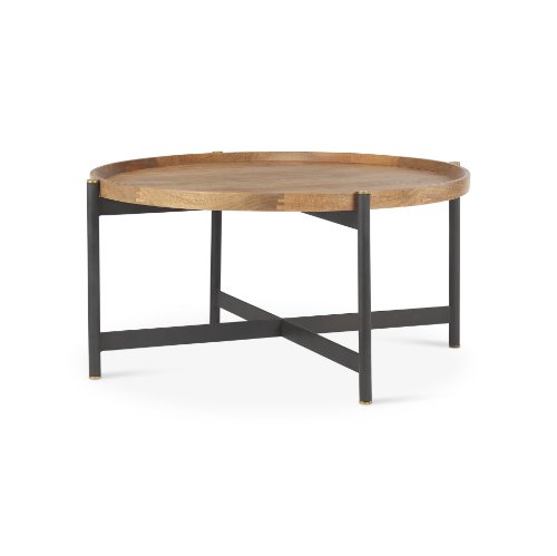 70061 - Marquisa 34.25" Round Small Brown Wood w/ Black Metal Coffee Table