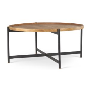 Marquisa 42" Round Medium Brown Wood W/Black Metal Large Coffee Table