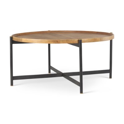 70062 - Marquisa 42" Round Medium Brown Wood W/Black Metal Large Coffee Table