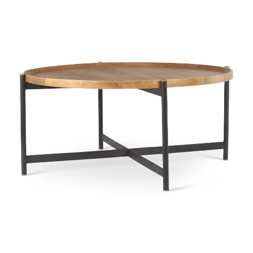 70062 - Marquisa 42" Round Medium Brown Wood W/Black Metal Large Coffee Table