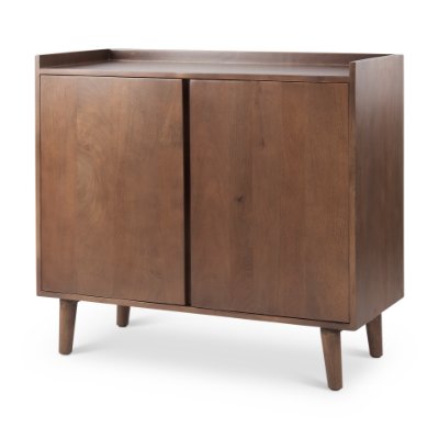 69945 - Lillie 36.0L x 16.0W x 32.0H Medium Brown Wood 2 Door Tray Top Accent Cabinet 