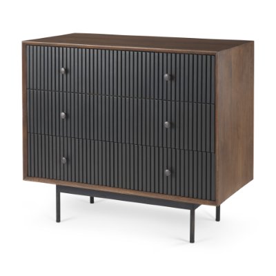69755 - Grace 35.5L x 18.0W x 31.0H Medium Brown Wood W/Black Metal Frame 3 Drawer Accent Cabinet