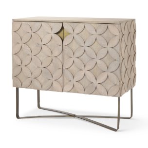 Excelsior 36.0L x 18.0W x 32.5H Light Brown Wood Gold Iron Base Accent Cabinet