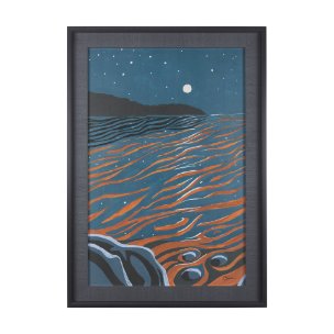 Sea bay at night II by Mercana Studio a Hand Embellished Textured Framed Art Print