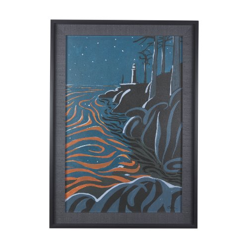 14271 - Sea bay at night III by Mercana Studio a Hand Embellished Textured Framed Art Print