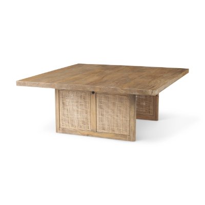 69902 - Grier 42" Square Light Brown Wood w/ Cane Coffee Table