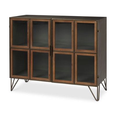69916 - Pandora Dark Brass Metal W/Red Wood 2 Door Accent Cabinet