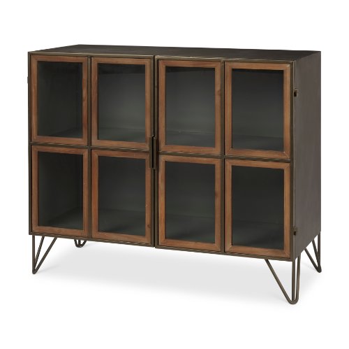 69916 - Pandora Dark Brass Metal W/Red Wood 2 Door Accent Cabinet
