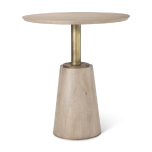 Maxwell 32" Round Pedestal Dining Table | Modern | Light Wood & Gold Metal/Light Wood | Seats 2