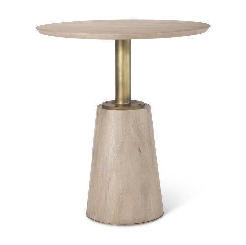 69927-AB - Maxwell 32" Round Light Wood Tabletop & Base w/ Gold Metal Accent Pedestal Bistro Table