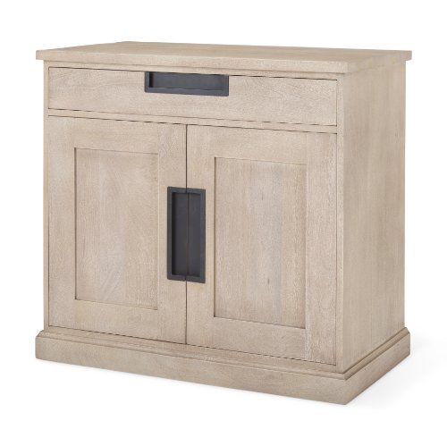 69931 - Braxton  33.5L x 18.5W x 31.5H Beige Wood W/Black Accents 2 Door Accent Cabinet