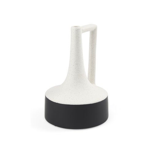 69649 - Burton 11.6H Medium White and Black Ceramic Jug Vase