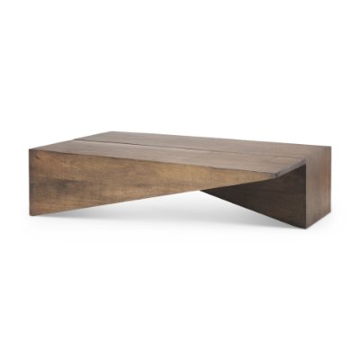 69781 - West 55L x 32W x 14H Medium Brown Wooden Angled Coffee Table